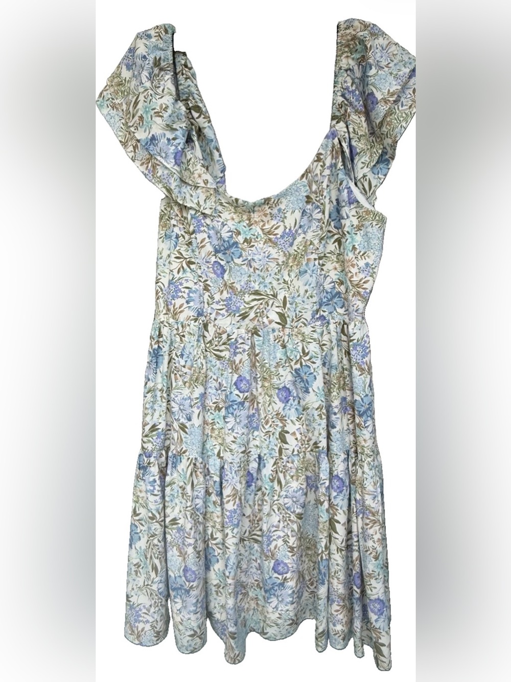 Altar’d State Floral Ruffle Sleeve Fit & Flare Mini Dress Cottagecore Blue Women